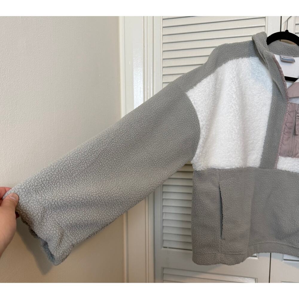 Columbia Gray Sherpa Fleece Quarter Snap Button Pullover Pockets Gorpcore-L - Picture 9 of 9